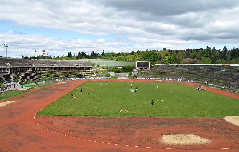 Fotbalový stadion za Lužánkami, květen 2021.