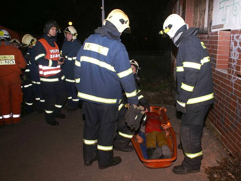 Cvičení brněnských hasičů.