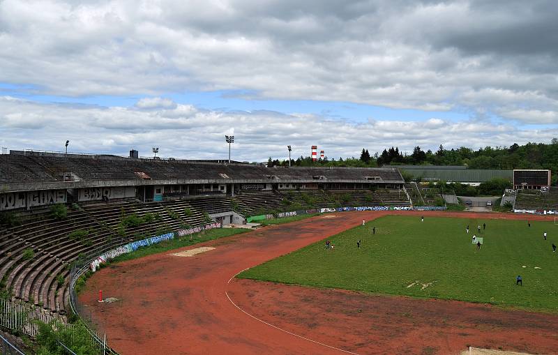 Fotbalový stadion za Lužánkami, květen 2021.