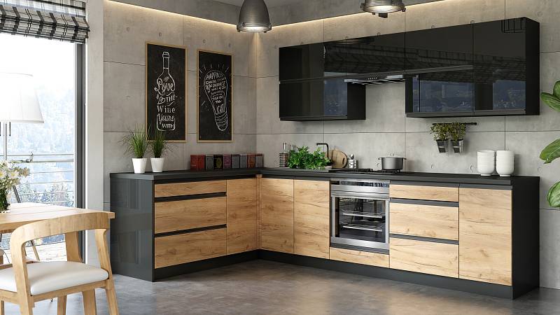 Bloková kuchyně Brick je prudce elegantní a nabízí dostatek pracovního i úložného prostoru.