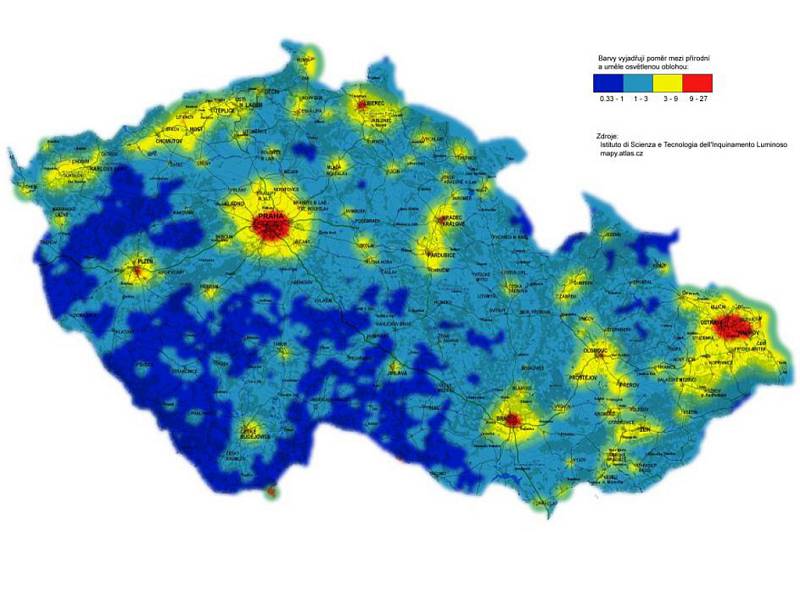 Česká republika  v noci. Vytvořit celosvětovou mapu světelného znečištění je cílem projektu Globe At Night, k němuž se od pondělí na čtrnáct dní připojuje i brněnská hvězdárna společně s amatérskými astronomy.