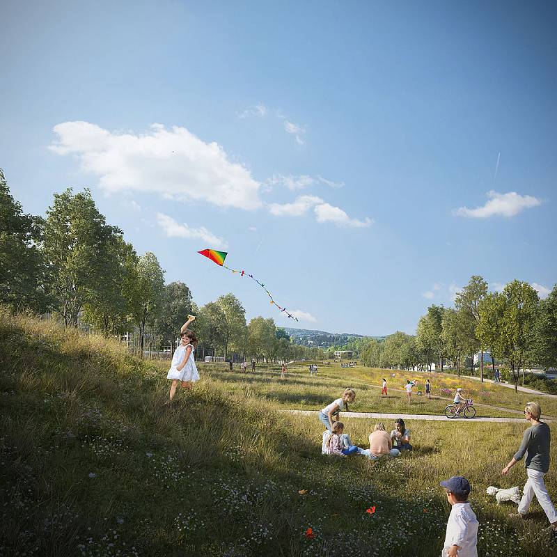 Spojovací park na vizualizaci firmy knesl kynčl architekti a Projektová kancelář Ossendorf.