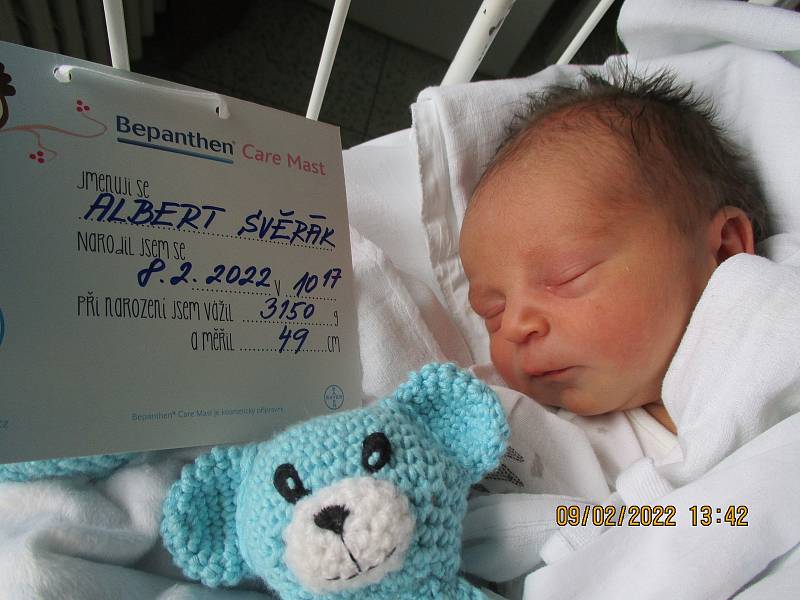 Albert Svěrák, 8. 2. 2022, Lužice, Nemocnice Břeclav, 3150 g, 49 cm