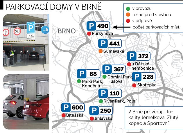 Nynější parkovací domy i ty, které mají v Brně v příštích letech vzniknout. Infografika.