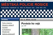 Print screen webu rosických strážníků těsně před tím, než stránka přestala existovat.