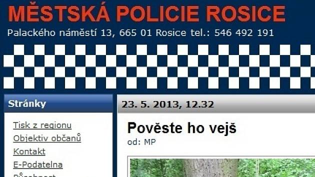 Print screen webu rosických strážníků těsně před tím, než stránka přestala existovat.