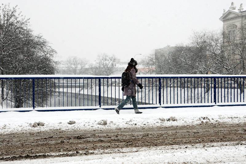 Čtvrteční ráno se v Brně neslo ve znamení hustého sněžení a bílé pokrývky. Chodci se museli vypořádat s klouzajícími chodníky, řidiči zase museli být opatrní na silnicích.