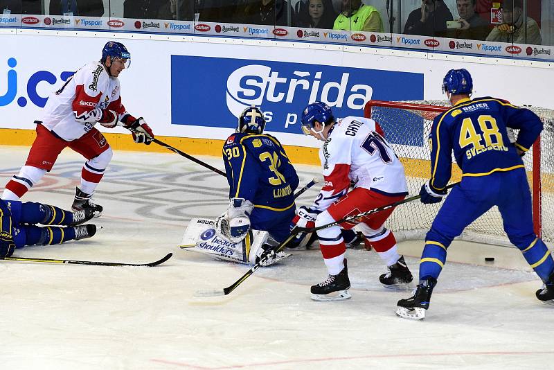 Carlson Hockey Games v brněnské DRFG aréně mezi Českem v bílém a Švédskem.