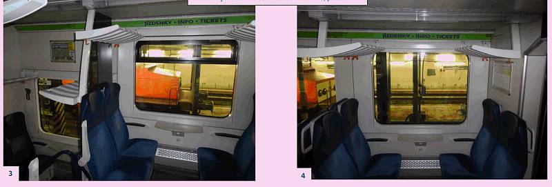 Vlakové vozy s usměrněným nástupem budou označené zeleným pruhem nad okny s doplňujícím textem. Ilustrační foto.