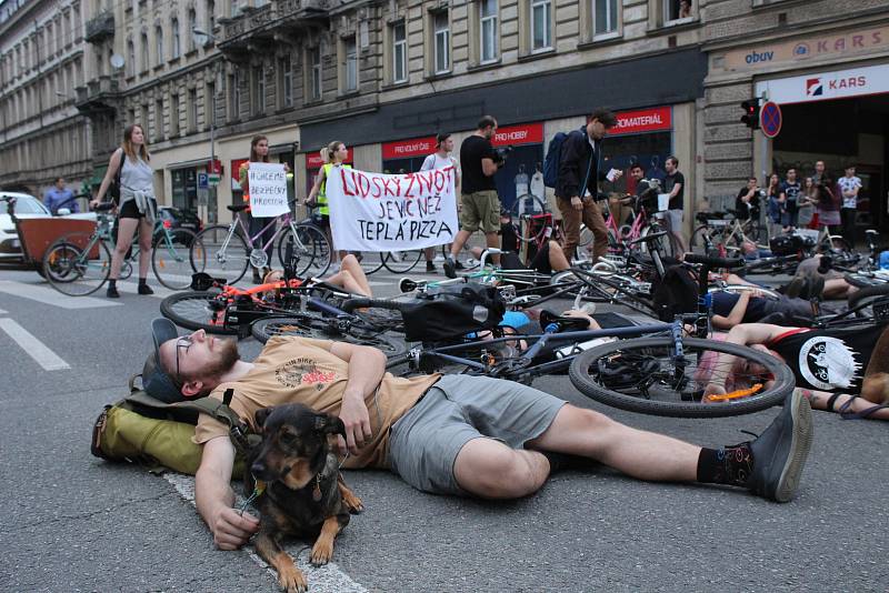 Členové Brněnské Cykloguerilly zatarasili provoz na křižovatce ulic Koliště a Cejlu. Po deseti minutách místo opustili.