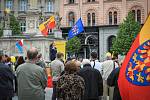 Lidé protestovali na brněnském náměstí Svobody proti anglickému označení Czechia pro Českou republiku v zahraničí. Akci uspořádala politická strana Moravané.