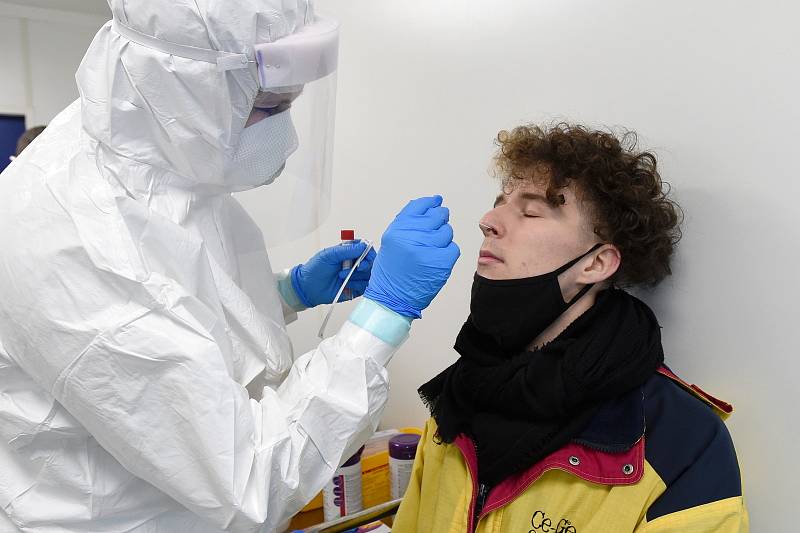 Antigenní odběrové centrum ve Fakultní nemocnici Brno v Bohunicích.