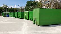 Nové sběrné středisko odpadu v Sochorově ulici v brněnských Žabovřeskách před otevřením, 20. května 2021.