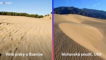 Váté písky u Bzence na Hodonínsku a Mohavská poušť v americké Kalifornii.