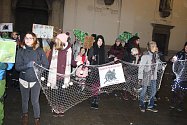 Asi padesát aktivistů protestovalo v centru Brna proti zabíjení vánočních kaprů.