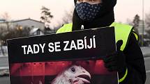 Protest aktivistů skupiny Brno Chicken Save v Modřicích proti zabíjení zvířat.