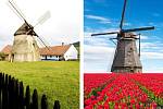Větrné mlýny v Kuželově na Hodonínsku a v Holandsku.