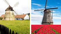 Větrné mlýny v Kuželově na Hodonínsku a v Holandsku.