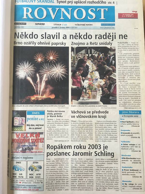 Co psaly jihomoravské Deníky v období vstupu ČR do EU 2.5.2004