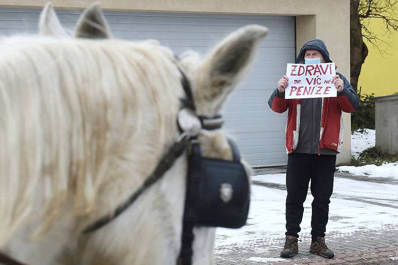 Protestní pochod s rakví k domu ministra zdravotnictví Jana Blatného.