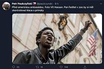 Kontroverzní tweet Petra Paulczyňského. Že jde o rasismus, jeho autor odmítá.