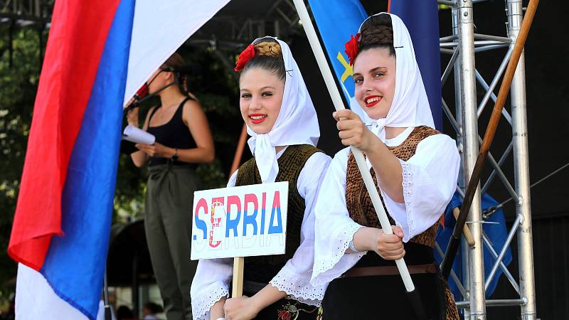 Mezinárodní dětský folklórní festival Kunovské léto 2019.Vystoupení souborů na Masarykově náměstí v Uherském Hradišti.Na snímku soubor Sveti Sava ze Srbska.