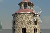3D vizualizace budoucí podoby vyhlídkové věže na vrchu Větrák u Mladé Vožice.