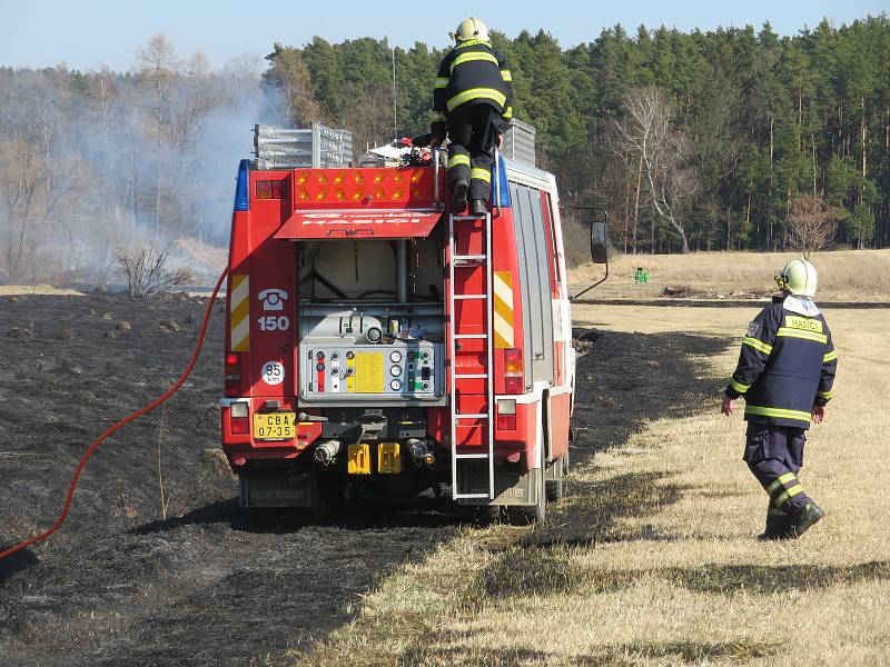 Několik jednotek dobrovolných i profesionálních hasičů likvidovalo do odpoledních hodin v pondělí 21. března rozsáhlý požár trávy u obce Skalice na Táborsku.