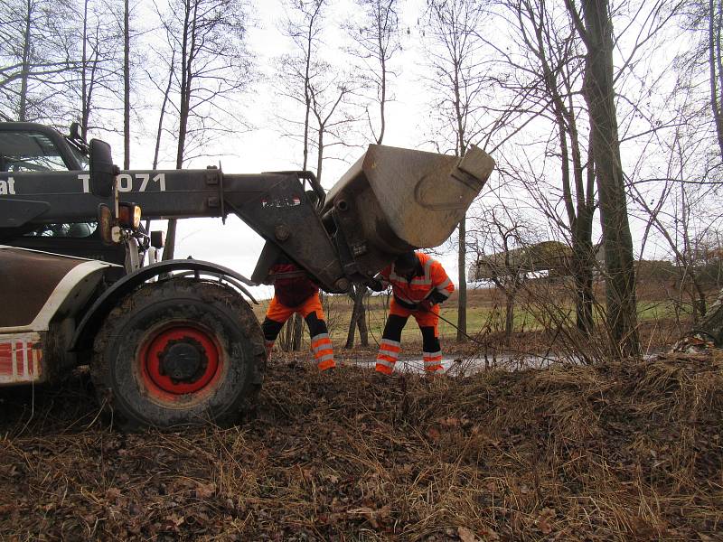 Silný vítr v pondělí 10. února přinesl na Táborsko déšť a zatopil silničářům. Průtrž se strhla po 8. hodině také přímo v Táboře, voda se valila přes silnici v Měšicích, silnice na Turovec je v obou směrech uzavřena. K zemi Sabine poslala i statnou břízu u