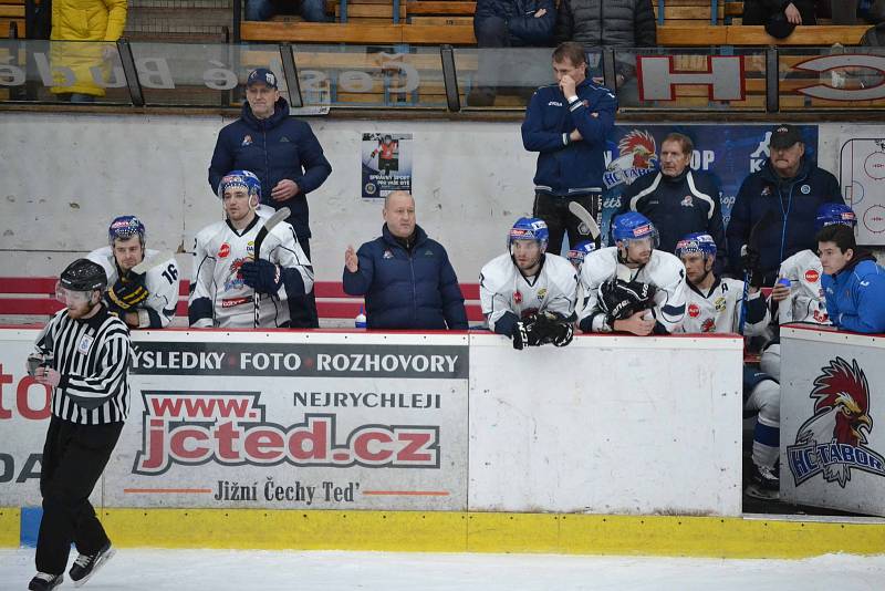 Druholigoví táborští hokejisté mají zdárně za sebou duel s nepříjemným jihočeským rivalem z Českých Budějovic. Po šedesáti minutách hry slavili vítězství v poměru 6:2, a srovnali tak aktuální sezónní bilanci vzájemných zápasů na 2:2.