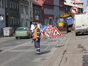 Oprava vodovodního řadu v Budějovické ulici.