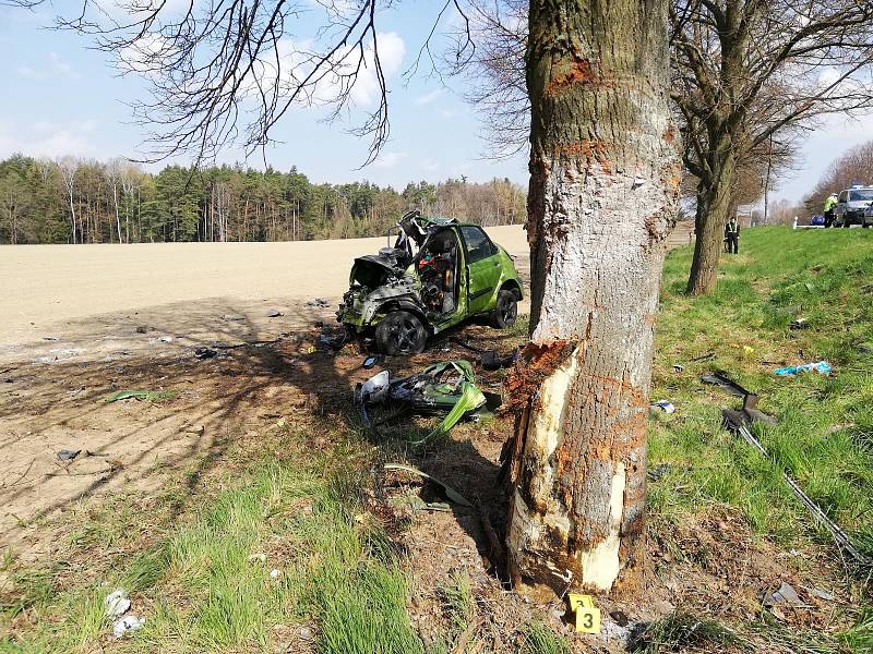 U Roudné na Táborsku po nárazu do stromu začalo auto hořet. Řidič zemřel.