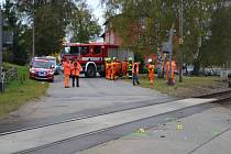 Nehoda na železničním přejezdu v Roudné u Soběslavi.