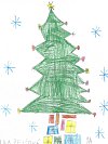 VÁNOČNÍ STROMEČEK. Adéla Pejšová, která se letos stala prvňačkou, nám nakreslila, jak u nich doma vypadá  ozdobený vánoční stromeček. Přidala také několik dárků, které pod ním nikdy nechybí. 