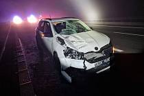 Tragický střet osobního auta s chodcem na dálnici D3 u Řípce 11. listopadu 2022.