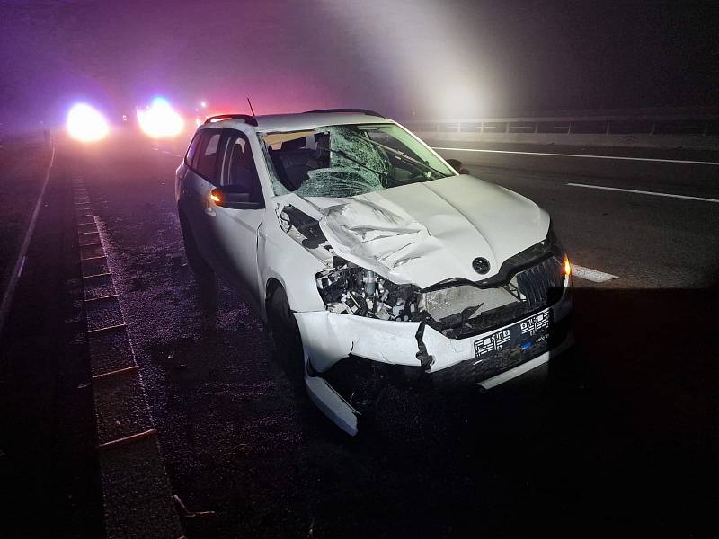 Tragický střet osobního auta s chodcem na dálnici D3 u Řípce 11. listopadu 2022.