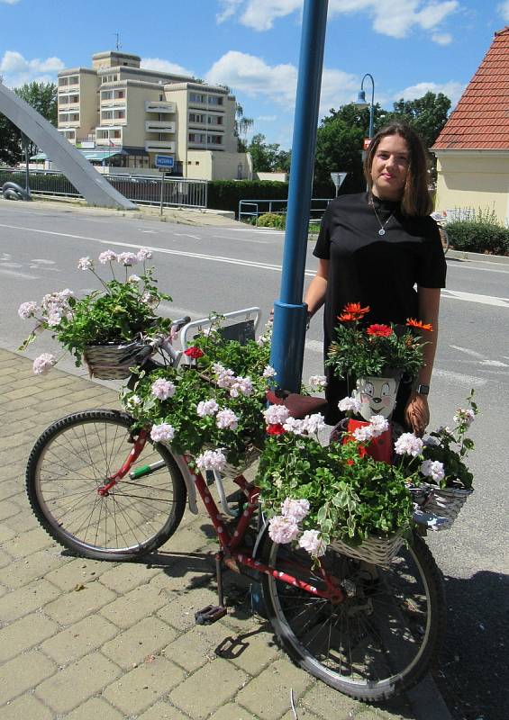 Patnáctiletá Andrea Němcová zapózovala u kola s beruškou osazeného nenáročnými muškáty.