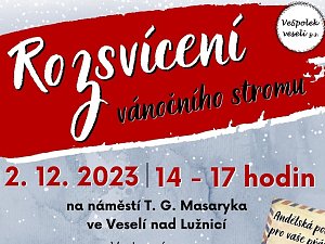 Program na rozsvícení vánočního stromu ve Veselí nad Lužnicí.