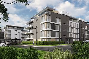 Vizualizace projektu. Nové bytové domy mají vzniknout v Klokotech za Otavanem, investorem je firma Robertson Group.