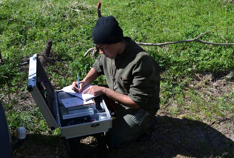 Ornitolog Martin Liška z Plané na Tachovsku při kroužkování.