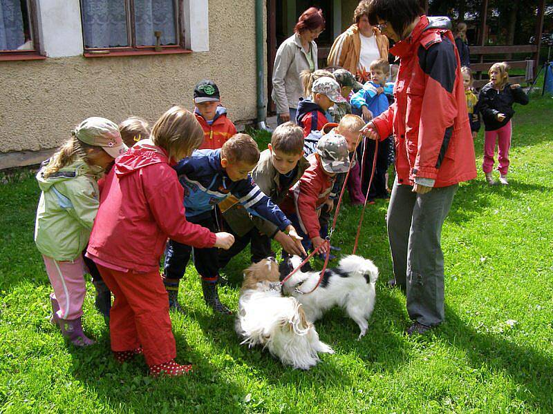 Děti z tachovské školky se přišly podívat na kynologické cvičiště. 