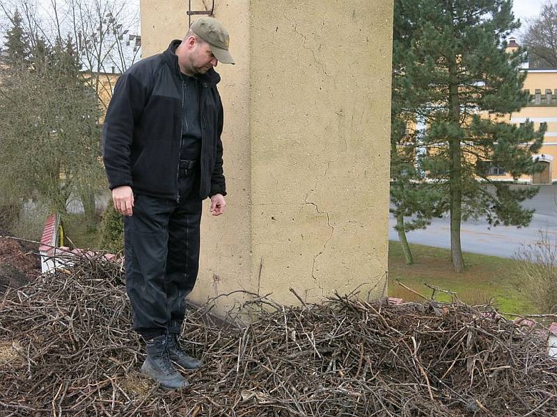 Komín a spadlé hnízdo