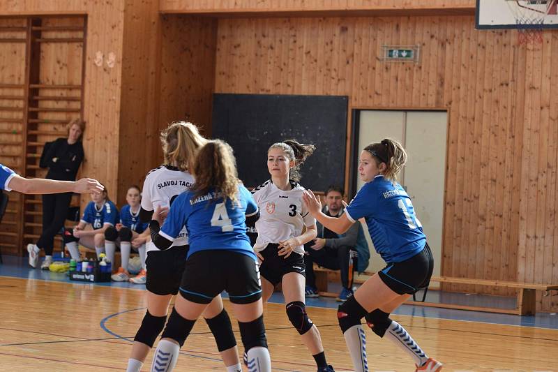 Žákovská liga starších žákyň - Slavoj Tachov (v bílém).