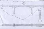 Nákres viaduktu nad údolím Mže, jak jej zachytili projektanti stavby na konci 19. století. 