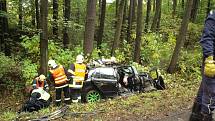 Při nehodě Škody Fabia RS byl těžce zraněn spolujezdec. Mladý šofér vyvázl s lehčími zraněními. Oba byli letecky traportováni do plzeňské fakultní nemocnice na Lochotíně.