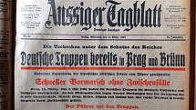 Ústecký deník informuje 15. března 1939 o obsazení Prahy a Brna německými vojsky.