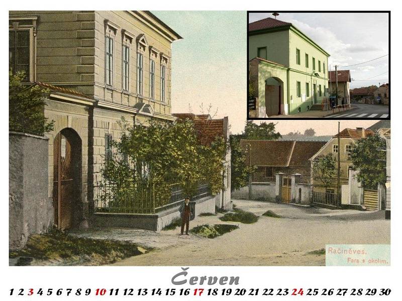 Ke kulatému jubileu vydala obec Račiněves barevný kalendář s historickými a současnými snímky. Červen.