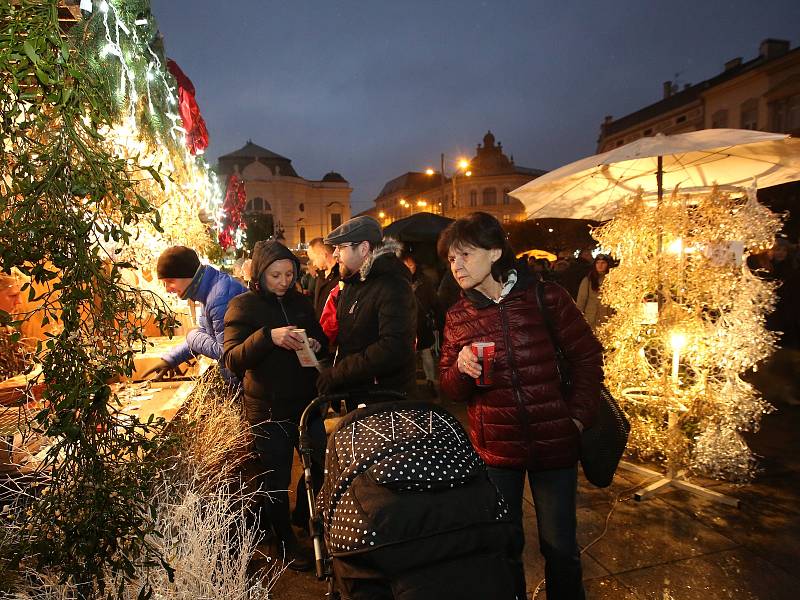 První adventní neděli se na ústeckém Lidickém náměstí rozsvítil vánoční strom a začaly zde vánoční trhy.