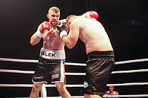 Tomáš Šálek (čelem) se při návratu do profesionálního ringu dočkal výhry nad Christianem Demajem z Albánie. Foto: www.kaocko.cz