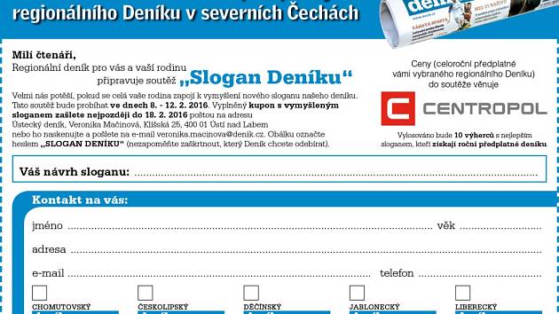 Soutěž Slogan Deníku probíhá 8. - 12. 2. 2016.